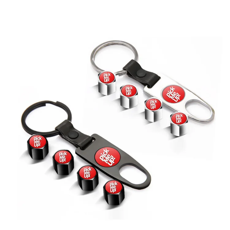 Black Silver Custom Logo Emblem Car Tire Wheel Dust Stem Air Valve CAPS With Wrench Keychain