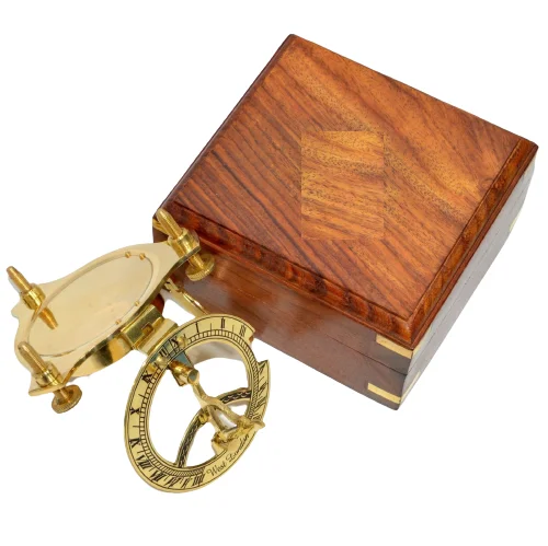 High Quality Brass Sundial Compass With Wooden Box Beautiful Home and Office Desk Decor at Factory Price