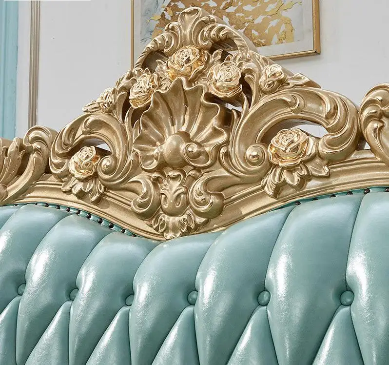 7 местный в роскошном королевском антикварная мебель для гостиной оригинальный кожаный Диванный гарнитур белый и золотой ткани диван-кровать