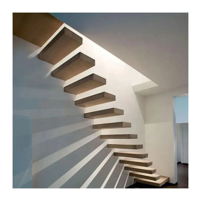 ACE Customized  Indoor floating Staircase Design for Houses Modern Carbon Steel Mono Beam Oak Wood Tread Stairs