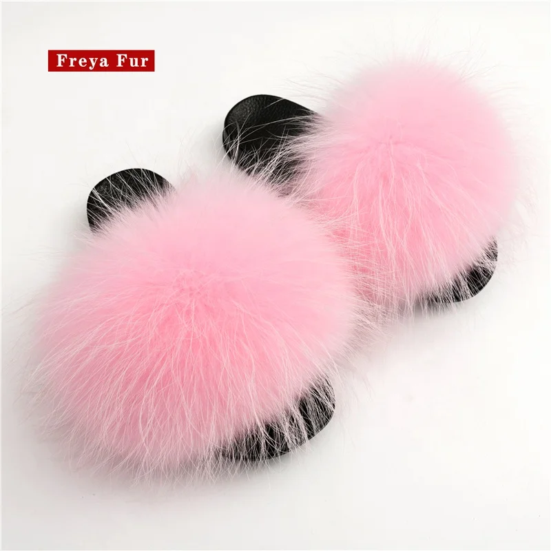 
Custom Fashion Trend Fur Slides Raccoon Womens Pink Luxury Fur Slides 