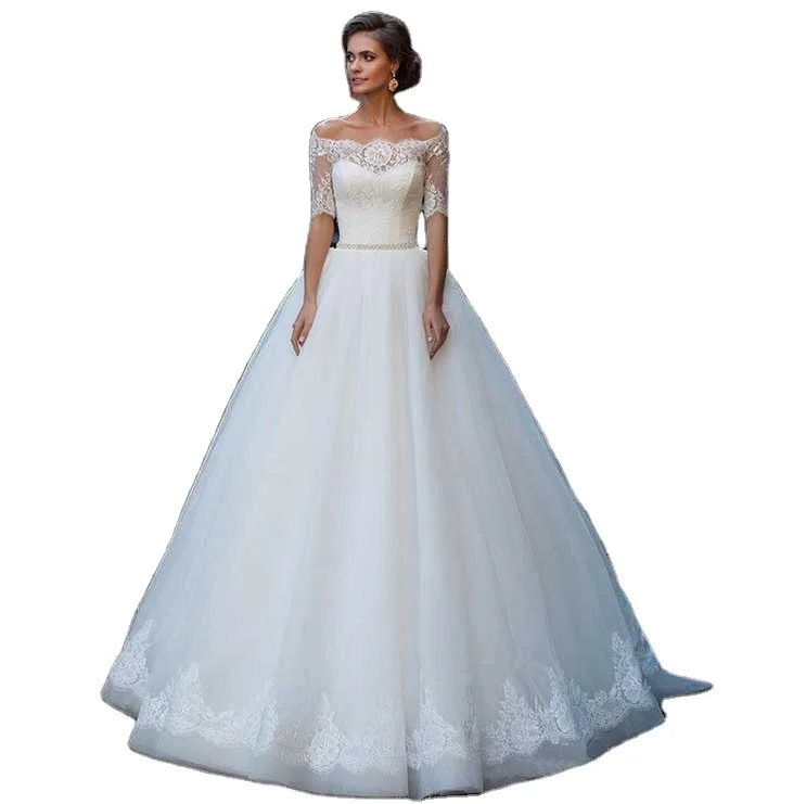 vestido de casamento wedding gowns 2022 fashion sexy floor length romantic half sleeve none train white lace wedding dresses