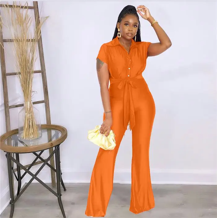 N8513-latest products 2022 turn down collar elegant jumpsuit for ladies african plus size jumpsuits