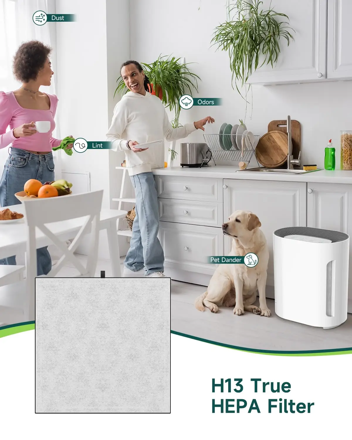 3-in-1 H13 True HEPA Replacement Filter Compatible with Pure Enrichment PureZone Air Purifier 2 Filter & 2 Prefilters