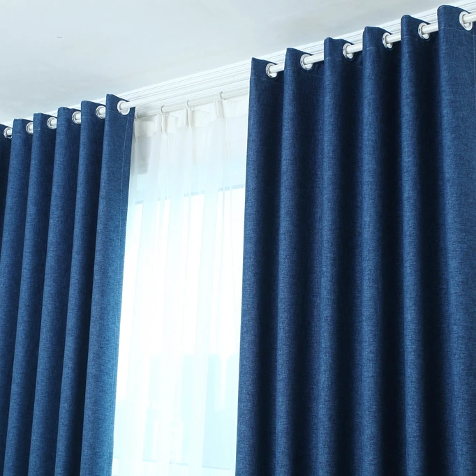 wholesale plain color linen blackout ready made curtain panel fabric eyelet curtain drapes