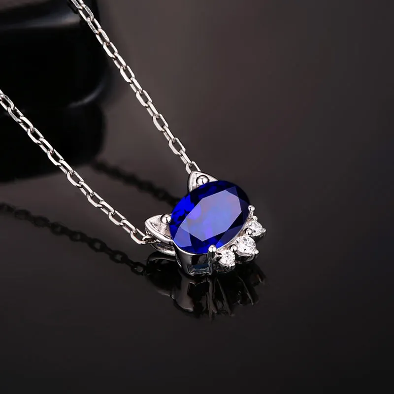 New color treasure series synthetic sapphire cat necklace cute kitten short collarbone chain necklace ladies