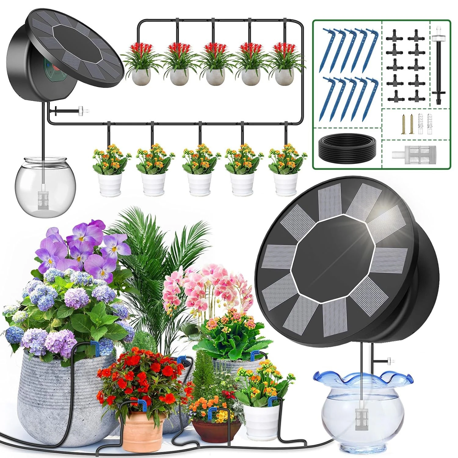 2024  Latest Solar Irrigation System DIY Kit with Automatic Water Timer for ,Balcony,Greenhouse, Garden Drip Watering Irrigation