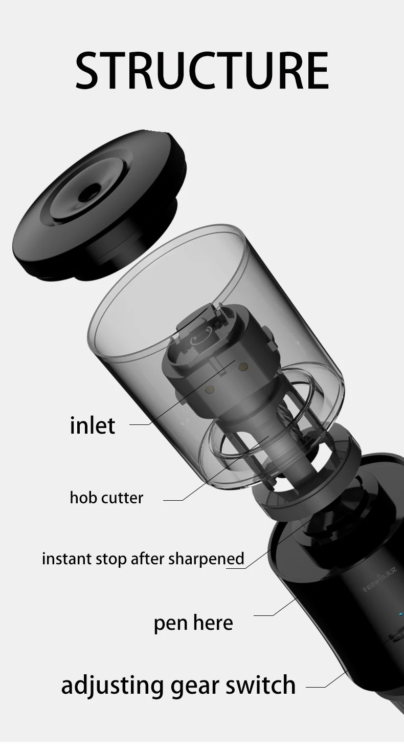 Tianwen big bucket fully auto mechanical 7-8MM electric pencil sharpener machine  for student by USB charging