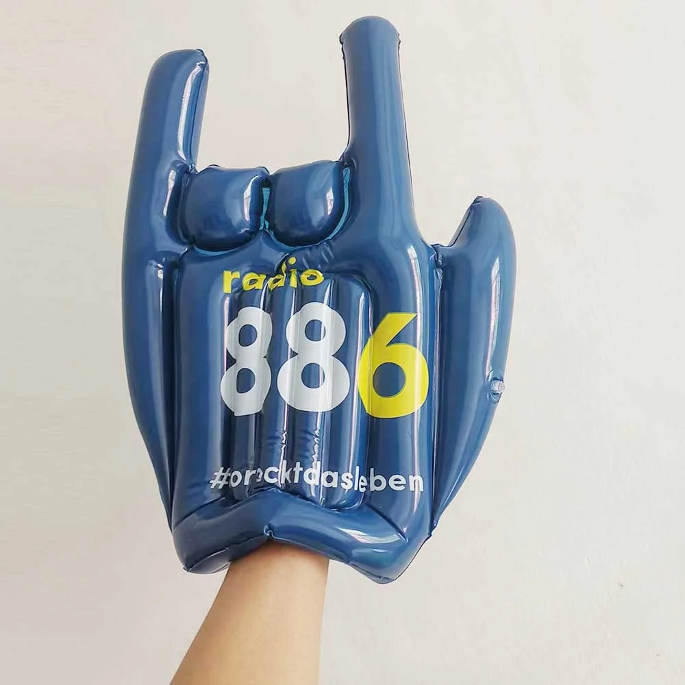 Advertising blue color inflatable fun hand with Logo sports game blow up cheering fingers