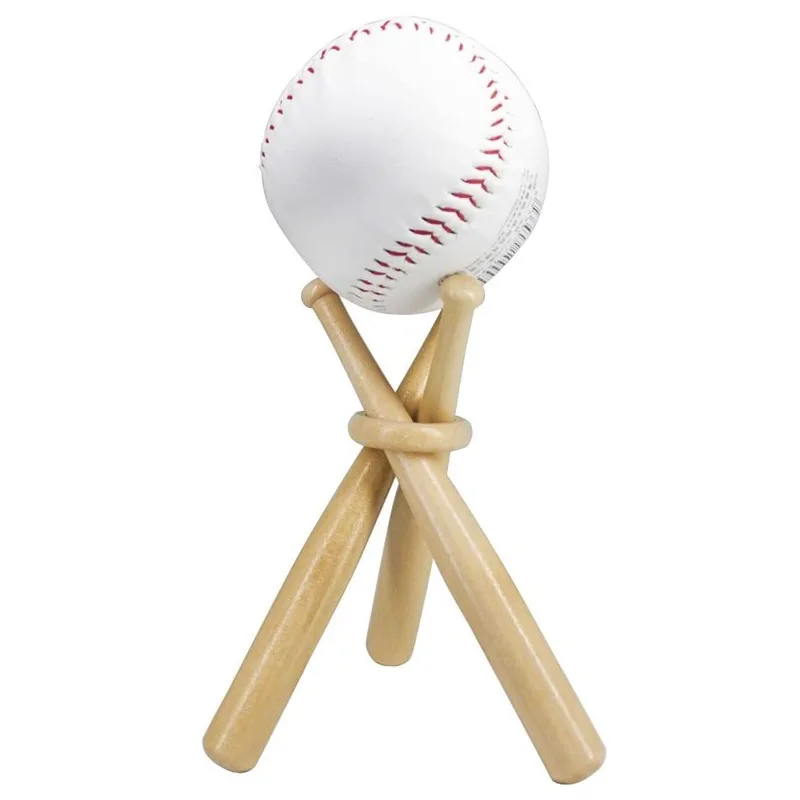 Wooden signature display stand for tennis, softball and other small spheres - bamboo bat and ring