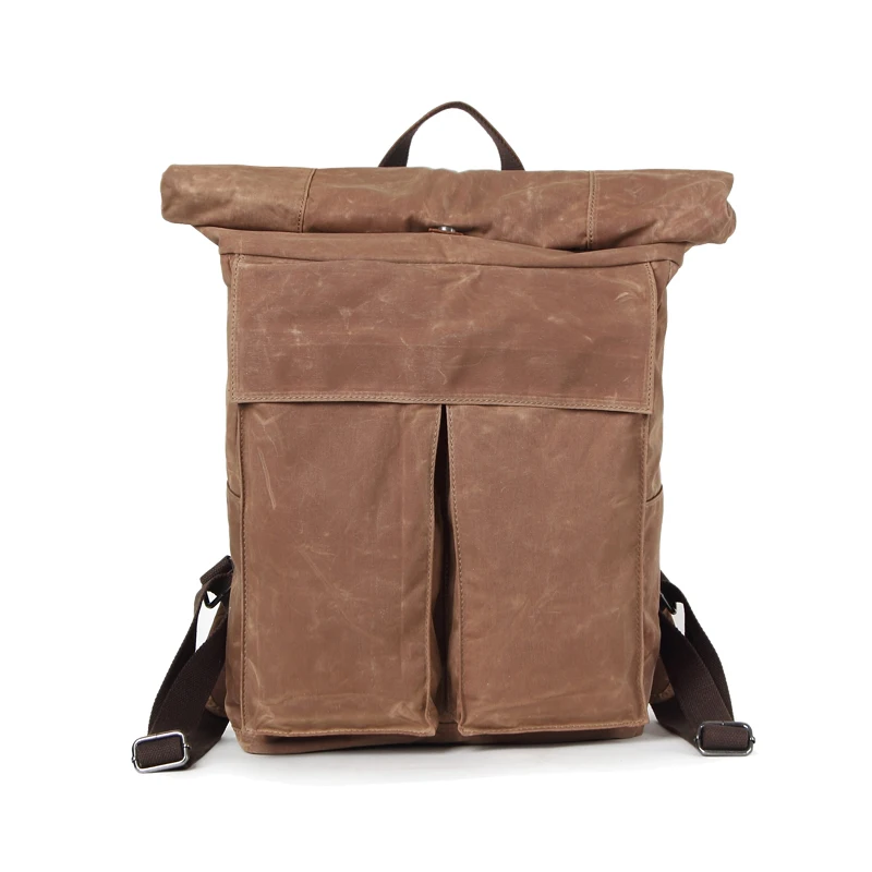 Custom korean style cheap waxed canvas genuine leather brown waterproof most durable teen school backpack