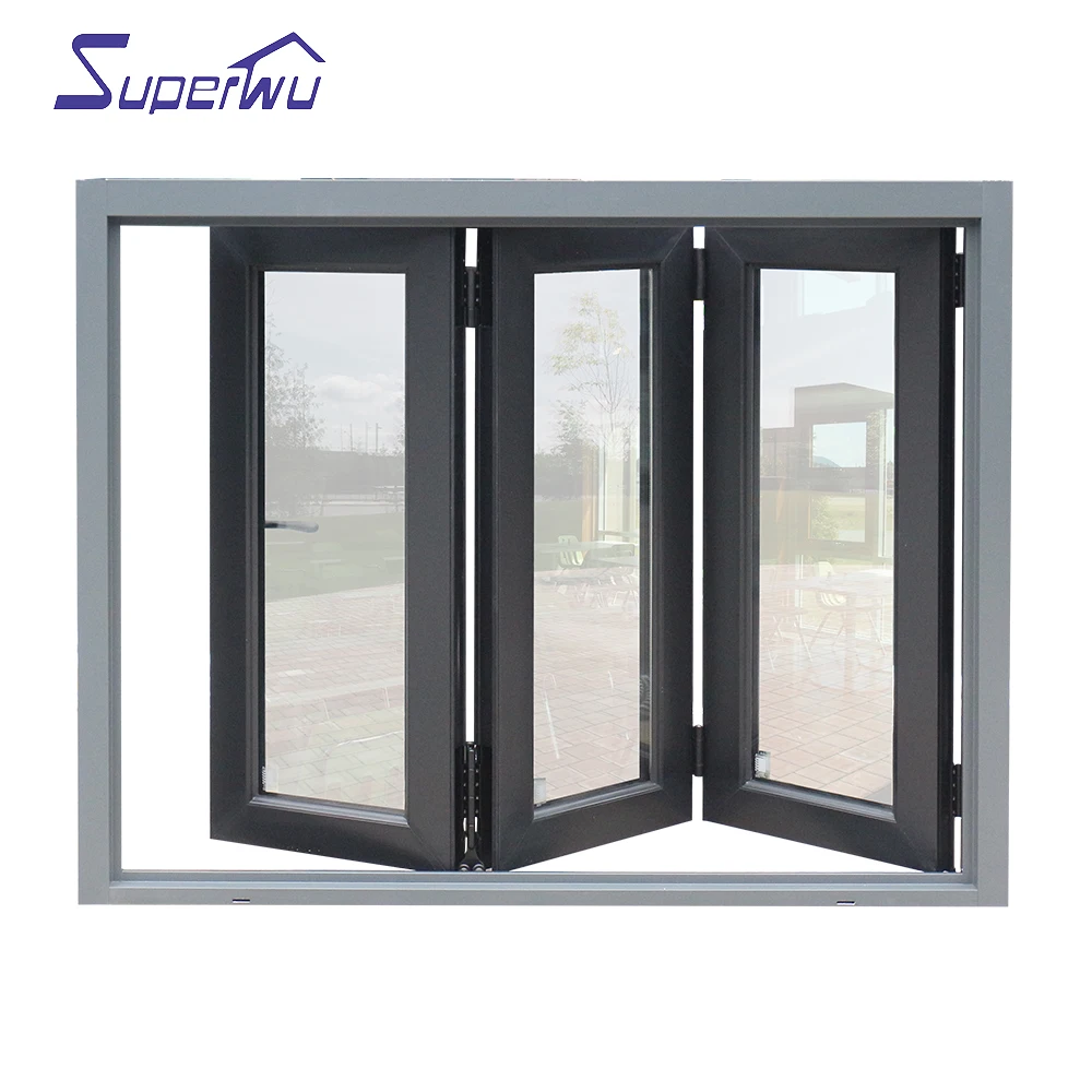 Decorative Door Gate Powder Coating Horizontal Aluminum Bi-Folding Double Glass Thermal Break Window For Home And Shopfront