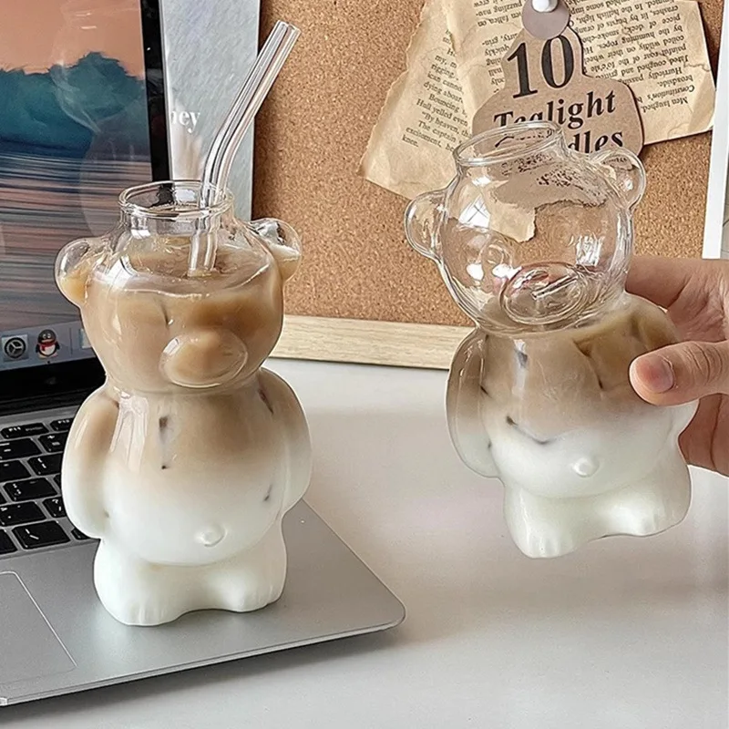 Hot Sale High Quality Single Wall Borosilicate Glass Cute Bear Insulated Glass Coffee Milk Cups Gifts