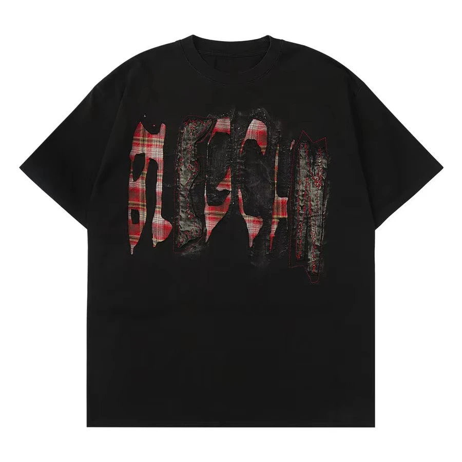 Custom 2025 Trendy Round Collar Jersey Shorts Short Sleeve Loose Boxy Fit Street Contrast Color Plaid Embroidered T-Shirt