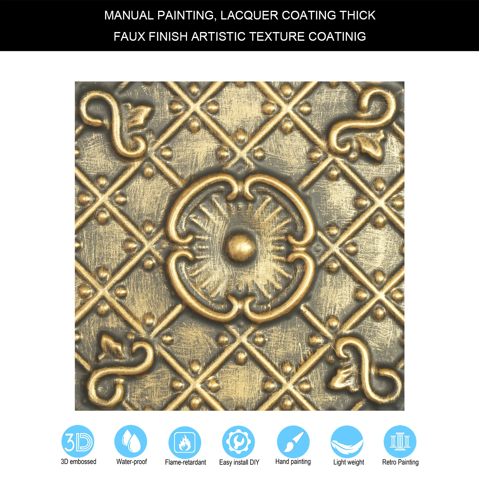 Distress Tin Ceiling Tiles interior decorative panel Easy to Install PVC Panels for Cafe Club PL80 Ancient gold