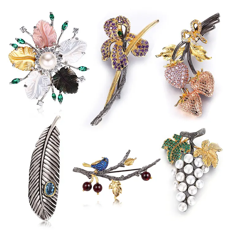 Special Faberge Spider Design 925 Silver Animal Brooch with Shell Pearl