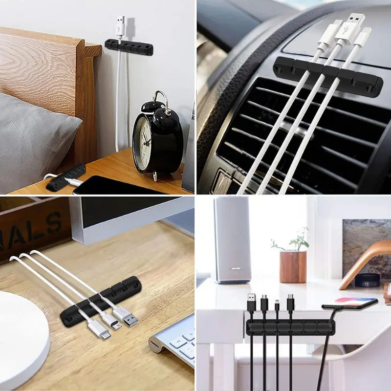 Silicone Desktop Cable Mount Fixing Winder Tidy Management Holder Silicone Cable Clamp Clips Organizer