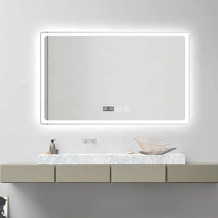 Hot sale hotel intelligent frameless illuminated bathroom mirror with led light