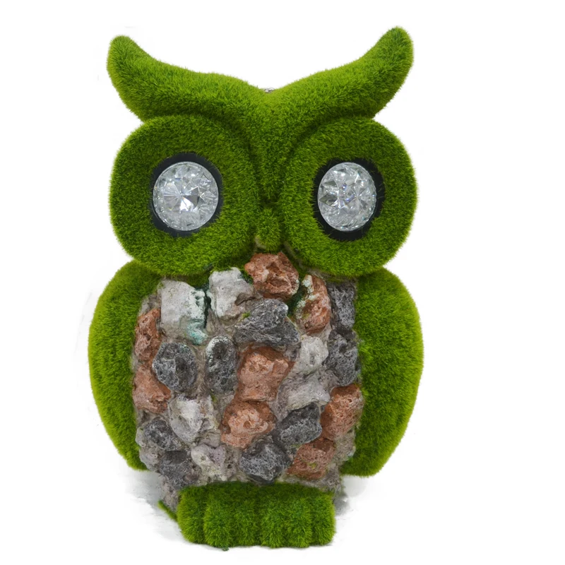 Flocked animal statue outdoor garden solar lamp owl statue garden decoration