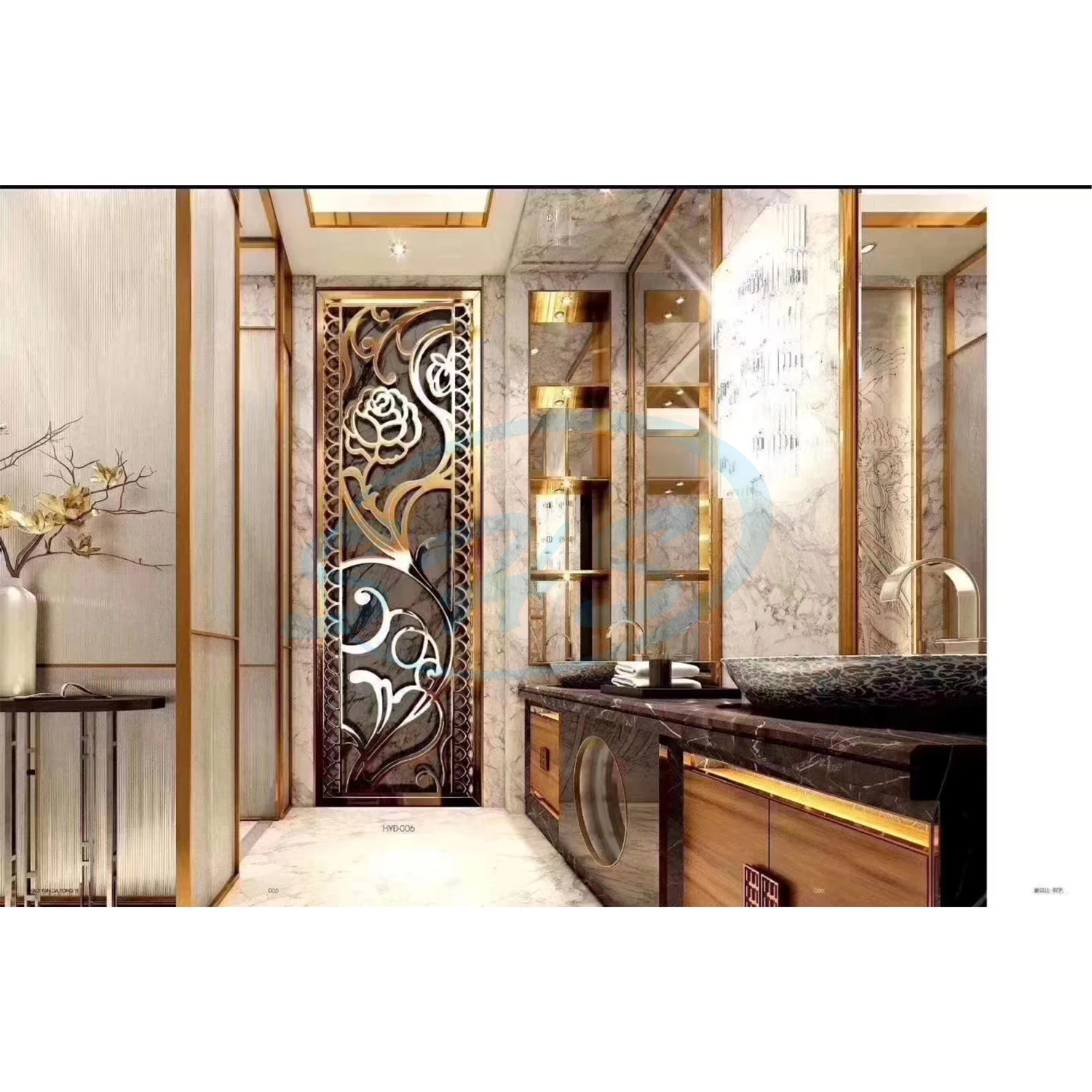 Color stainless steel art screen partition in silver or aluminum grey or cooper brass material for hotel decoration