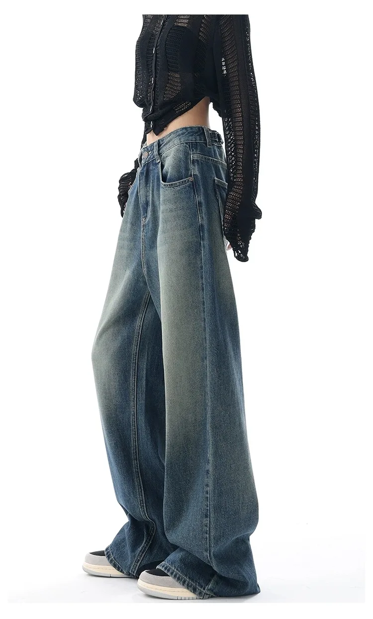 S-XL Early Autumn New Retro Washed Jeans Loose wide leg casual pants