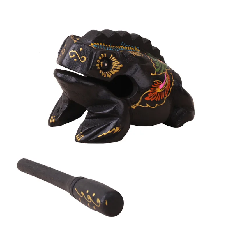 Wholesale Kids Musical Toys Custom Logo Wood Crafts Black Pattern Lucky Frog Musical Wooden Toys