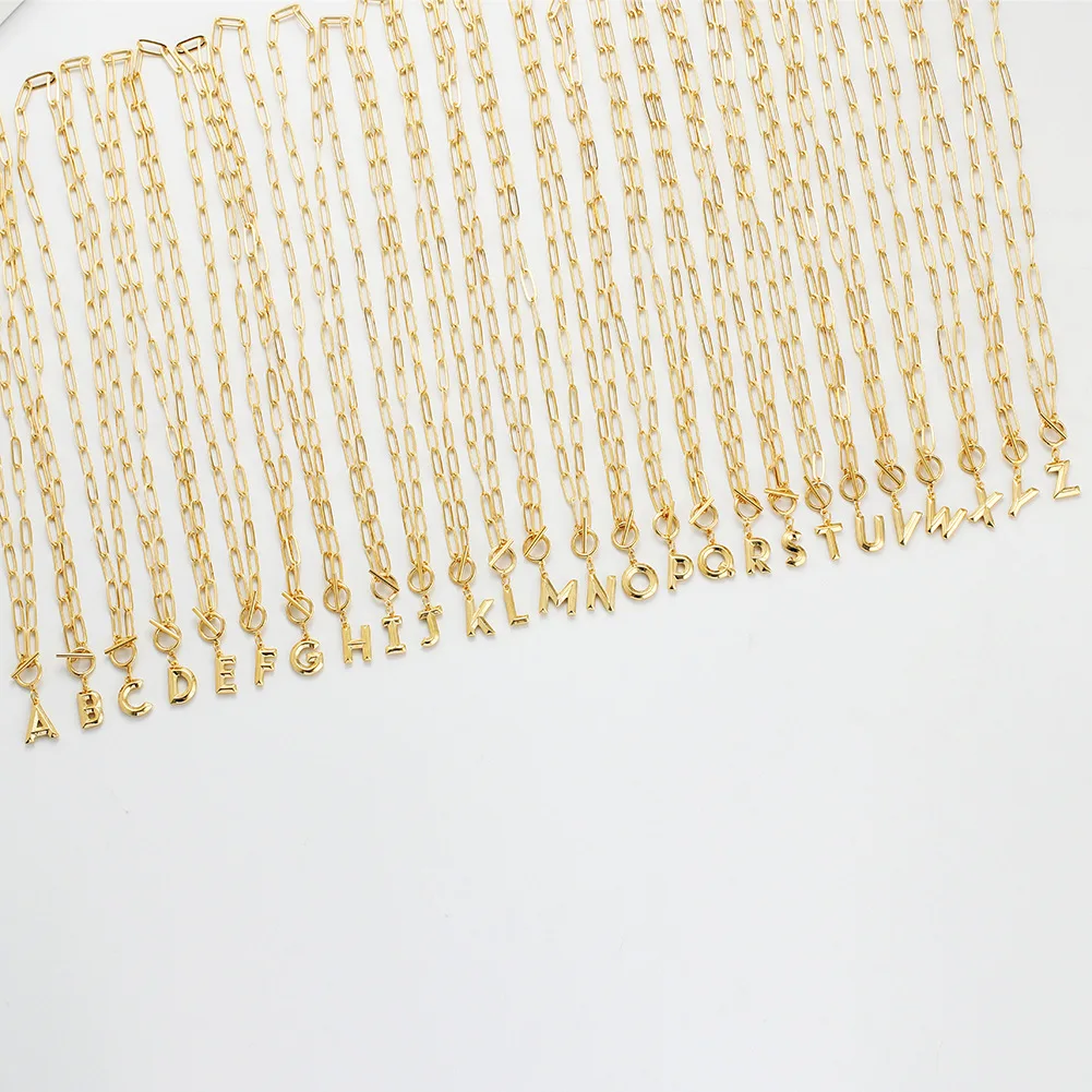 New letter necklace real gold trend ot chain paper clip chain 26 English letter Pendant