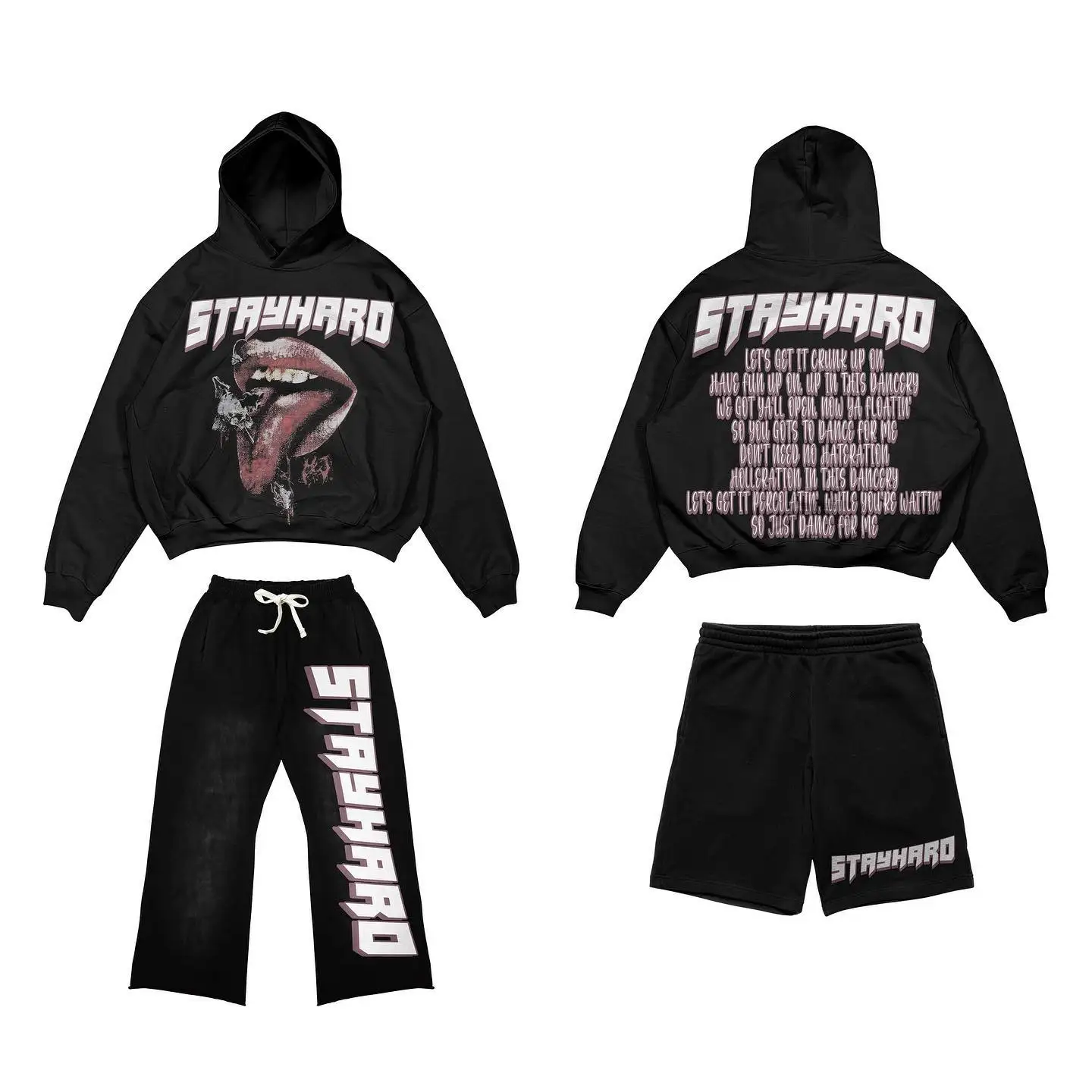 Custom puff print Men Sets Jersey-lined Oversized fit GRAPHIC Fleece Hoodie Joggers Tracksuit Set
