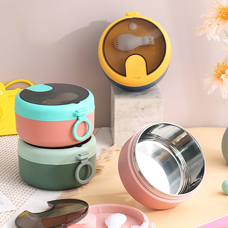 Custom Simple Stainless Steel Portable Student Office Insulated Round Food Bento Box Food Container Lunch Box