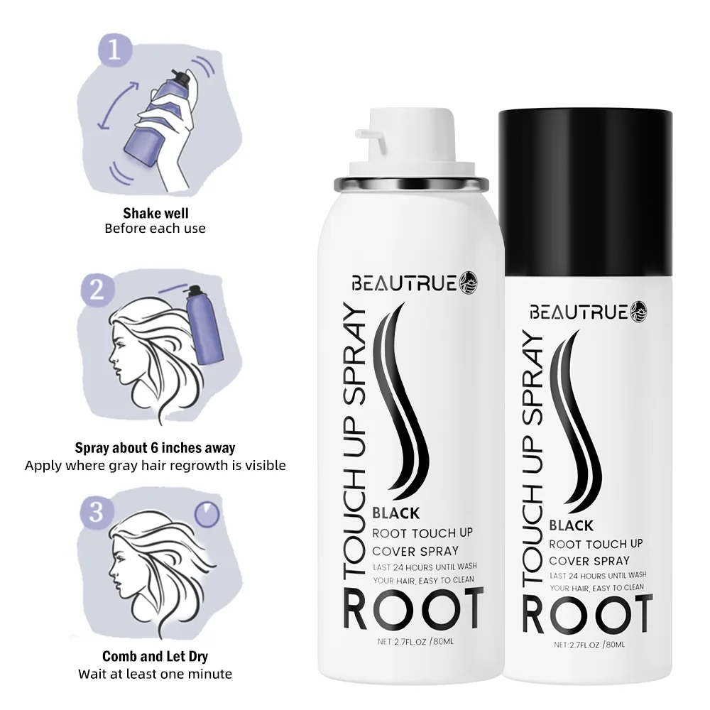 Custom Printing Labeling Color Magic Root Touch Cover Up Gray Concealer Temporary Gray Light Golden Brown Black Hair Color Spray