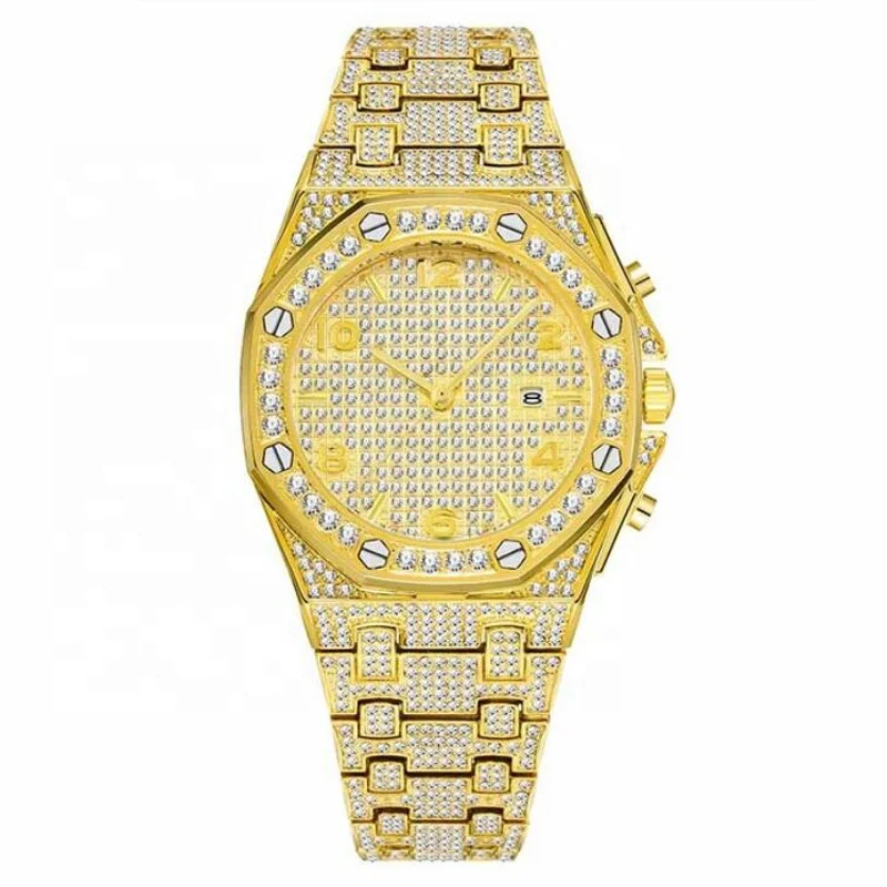 Blues RTS Trending Unique Arabic 18k Gold Quartz VVS full diamond watch