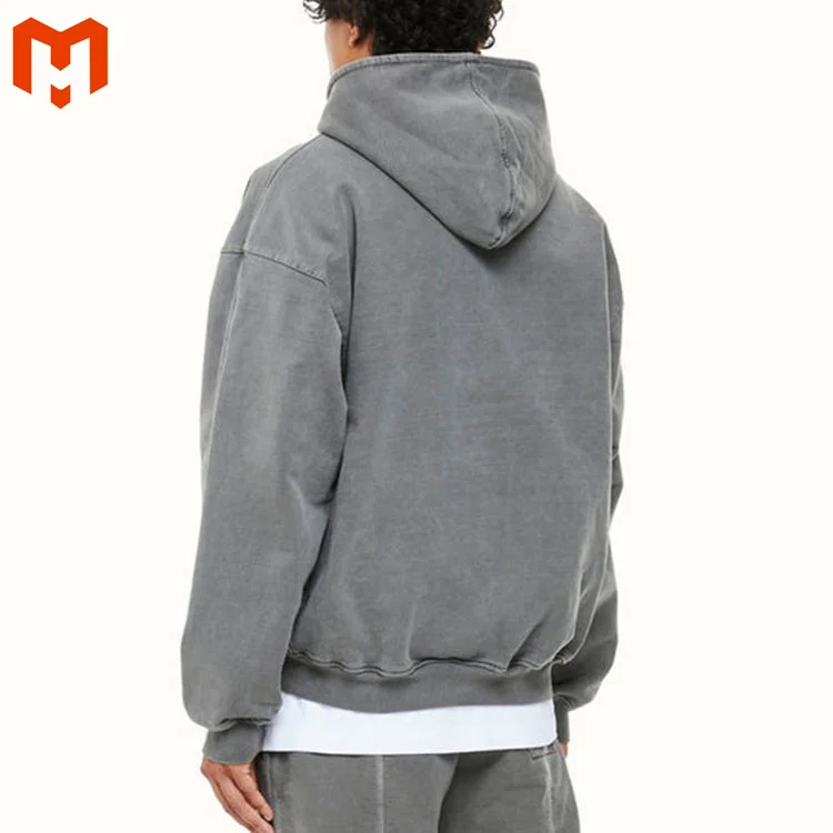 Men Customized OEM High Quality Custom Fleece Acid Washed Full Zipped Jacket Men Long Sleeve Double Side Zipped Up Hoodie