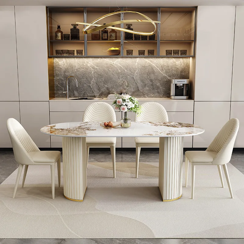 Modern Light Luxury Design Large Rectangular Easy Assembly Sturdy Rock Slabs Desk  for 6 People Dinner Table for Dining Room