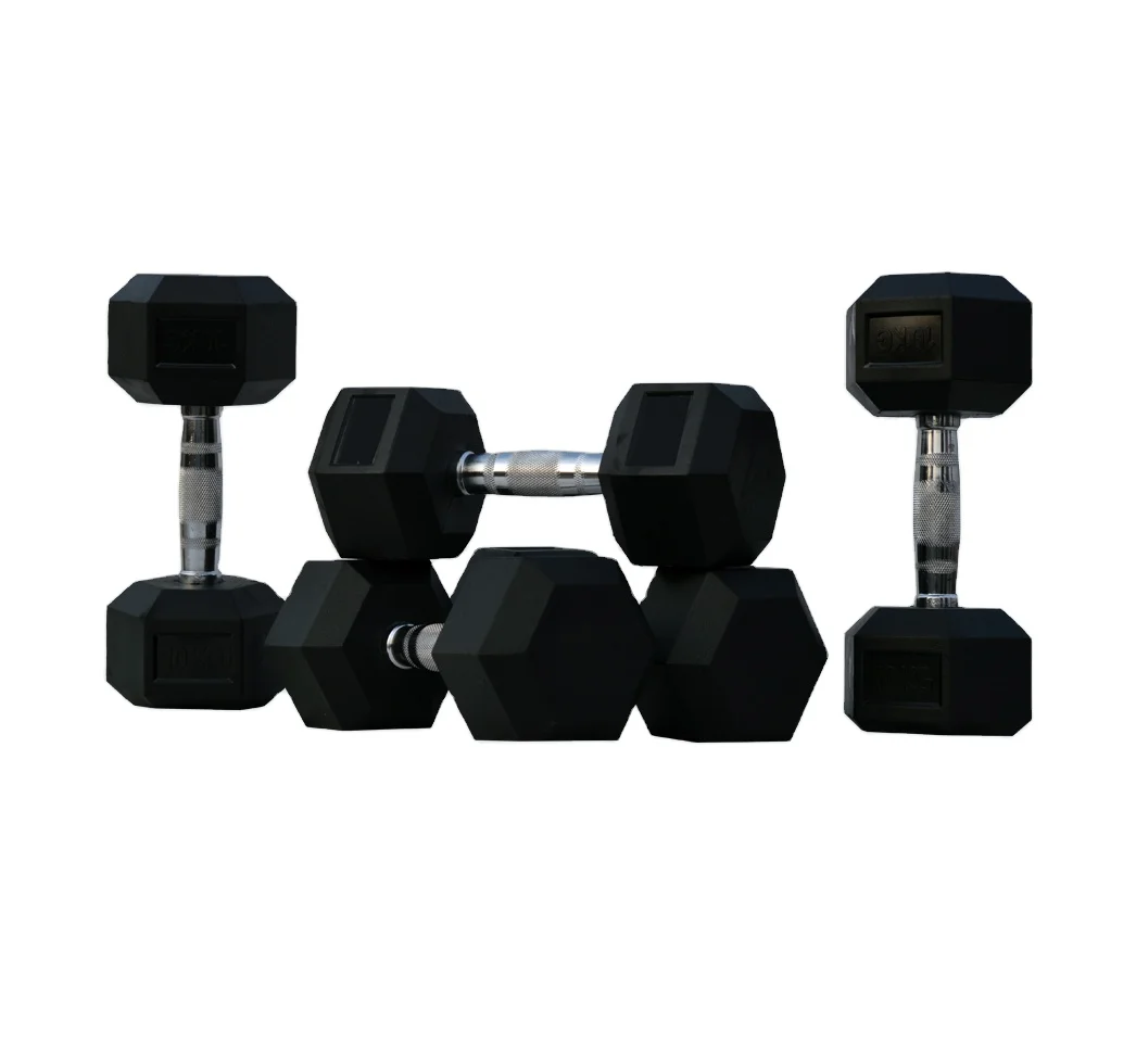 gym equipment dumbells rubber coated steel hex dumbbell