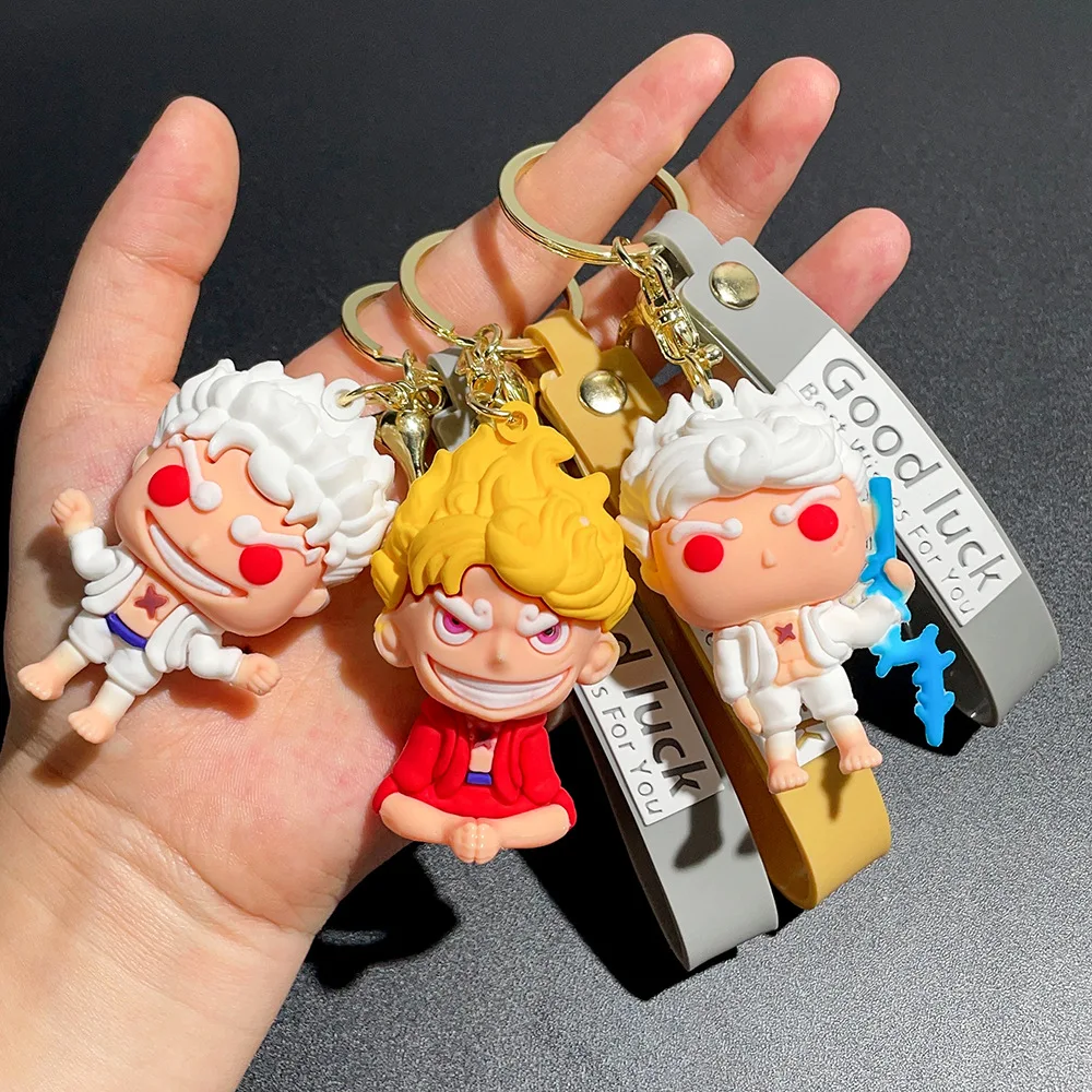 2023 Anime Cartoon One Piece Luffy Nika Form Rubber Keychain 3D Anime Figure Exquisite Bag Pendant Car Keychain Accessories