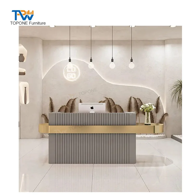 OEM ODM logo Commercial Office Furniture L shape Front Desk Counter Lobby Wood Modern Reception Table desk