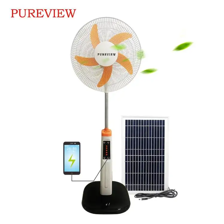 Spot Wholesale 16 inch 6V AC/DC electric stand charging fan with light Power bank solar powered rechargeable fan