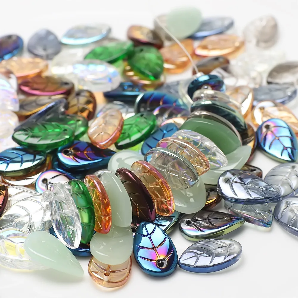 50pcs/Bag crystal 10x17mm leaf shape multi colors craft diy beads for jewelry making pendant fancy shape glass beads Accessories