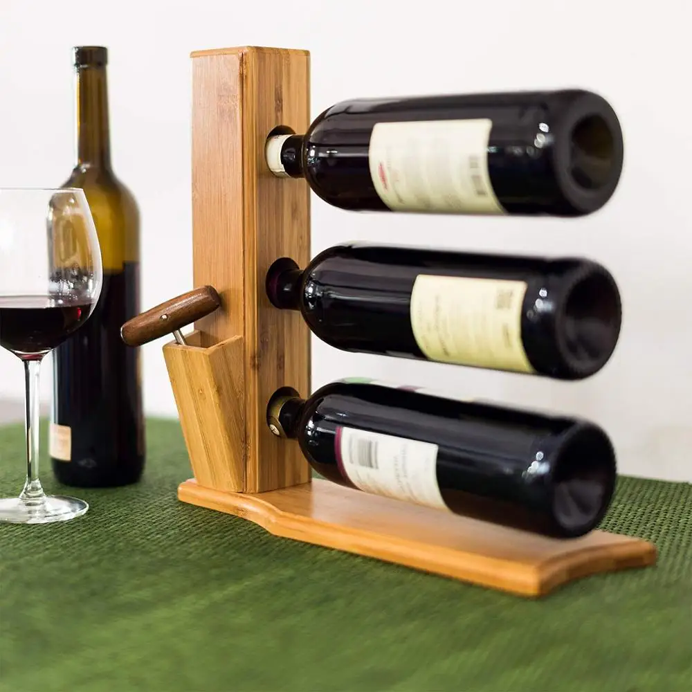 Wine Shelf Free-Standing Bamboo Bottle Rack With Cork And Bottle Opener Holder Wine Stand