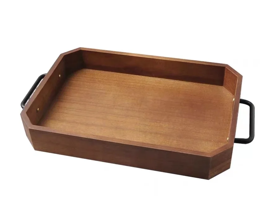Elegant Custom-Size Walnut and Paulownia Wooden Tray Serving Set Vintage Rectangle Tea Tray with Solid Wood Handle for Home Use