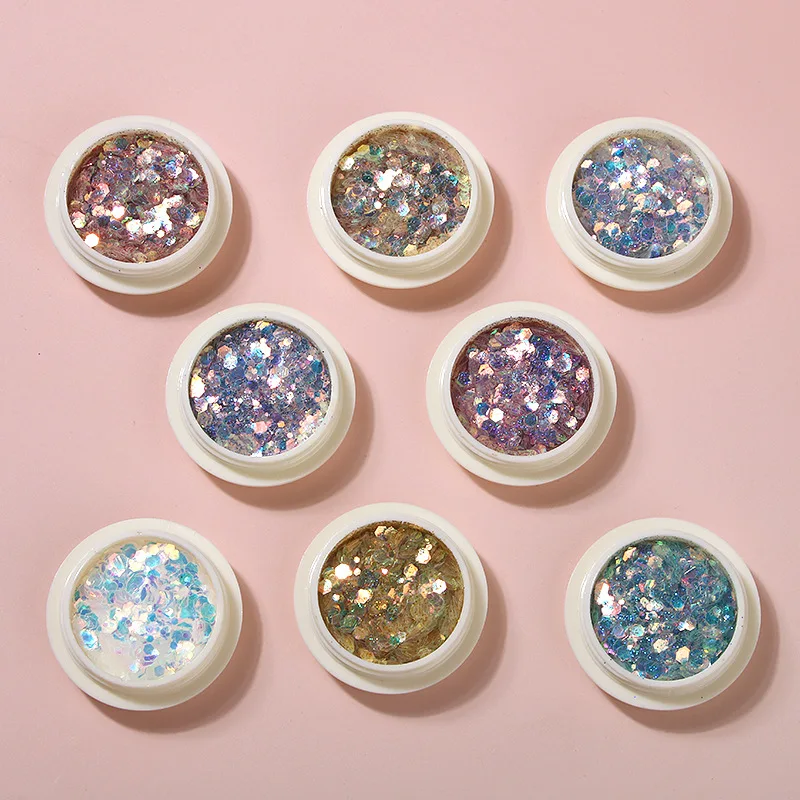 Private Label Mixed Mermaid Hexagon Chunky Glitter Sequins Acrylic Powder Nail Glitter Powder For Nails