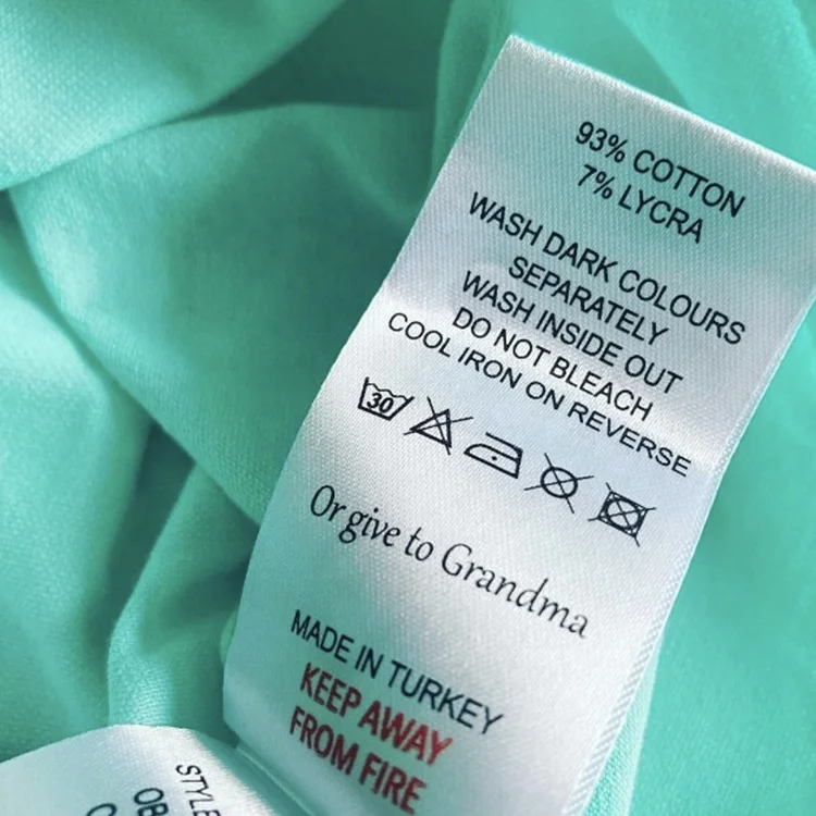 Sewing Custom Logo 100% Polyester Printed Damask Washed Care Contents Labels For Various Types Of Clothing