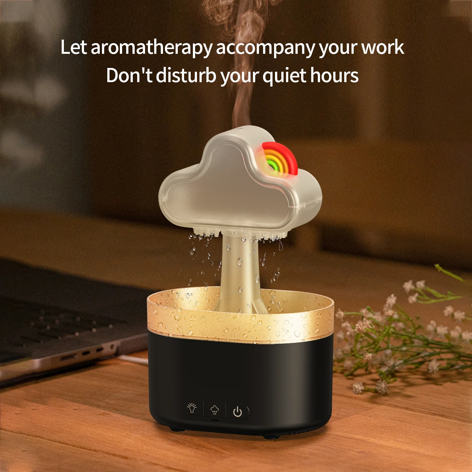 New rainbow cloud rain aromatherapy machine mushroom cloud ultrasonic atomisation essential oil aromatherapy air humidifier