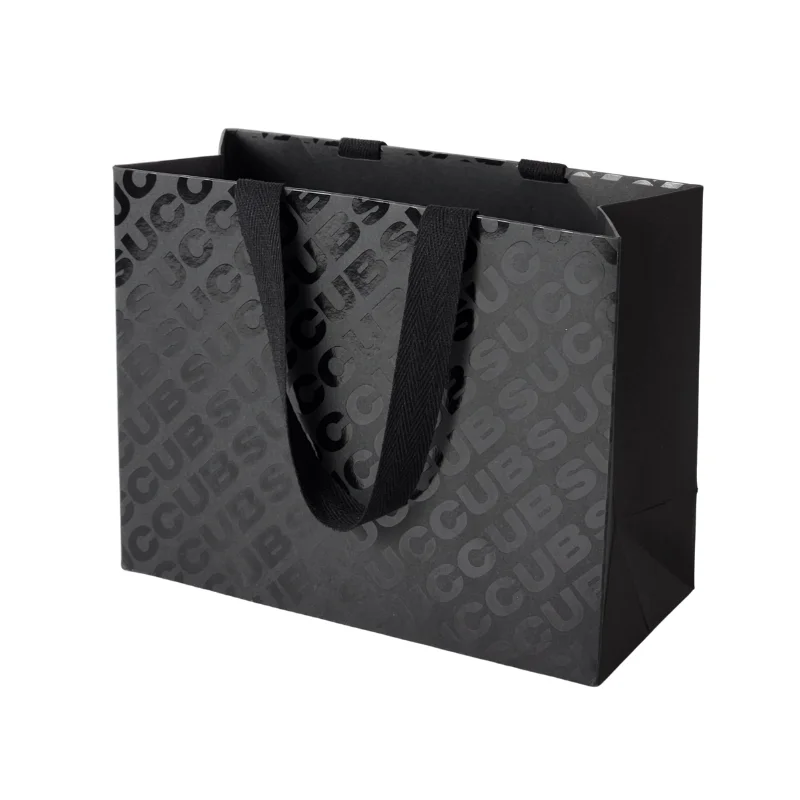 Custom Logo Luxury Black Full UV Printing Paper Retail Gift Paper Shopping Bag with Your Own Logo