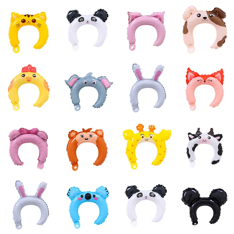 Wholesale Promotional Small Gift Foil Balloons Cartoon Head Animal Festival Hair Hoop Band Aluminum Folm Clasp Balloon
