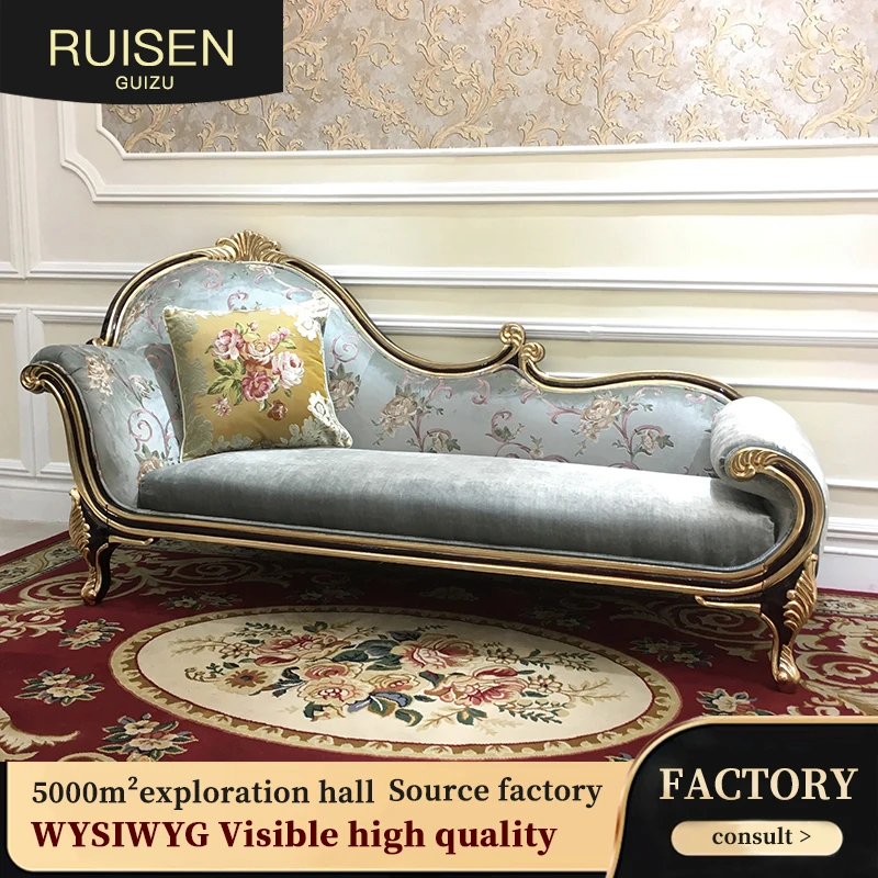 MO LAN European style  Chaise longue Neoclassical beauty bed  American princess cloth deck chair Lazy solid wood concubine sofa