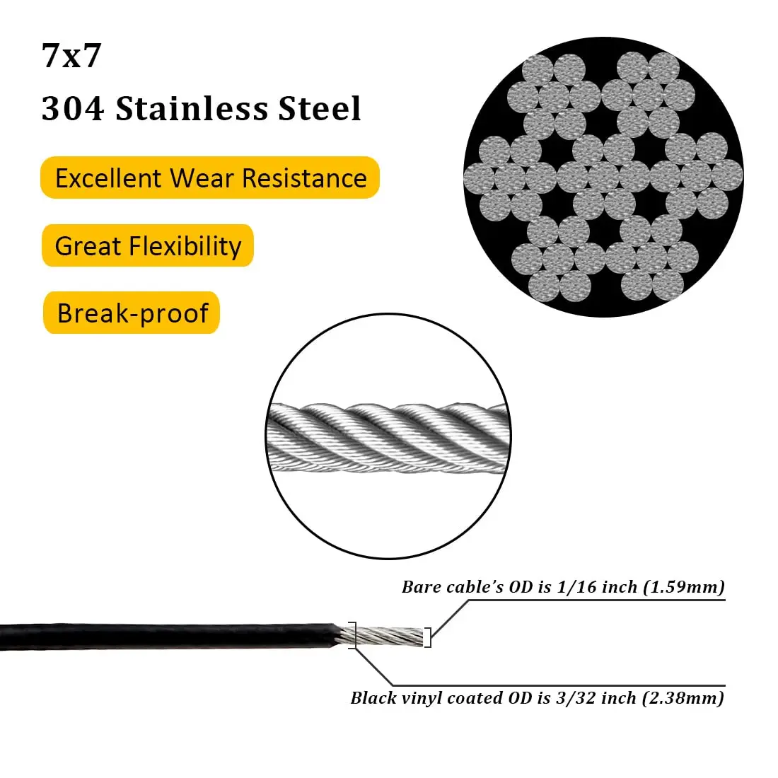 Best Sell Rust-Proof Decoration Industry Wire Rope With Pvc Coated Cable Plastic Coating Stainless