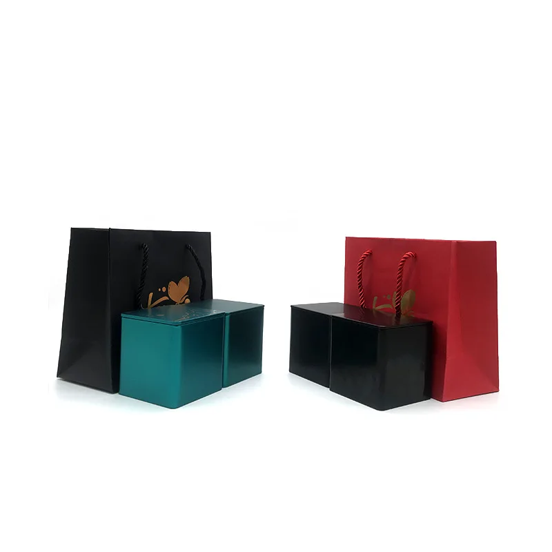 Luxury food packaging metal tin box black square tea container tin can