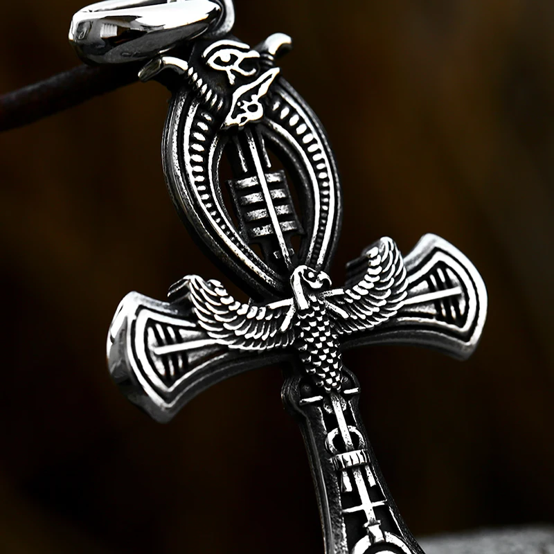 SS8-803P Egyptian Cross of Life Scepter Pendant Eagle Necklace Punk Jewelry For Men Wholesale