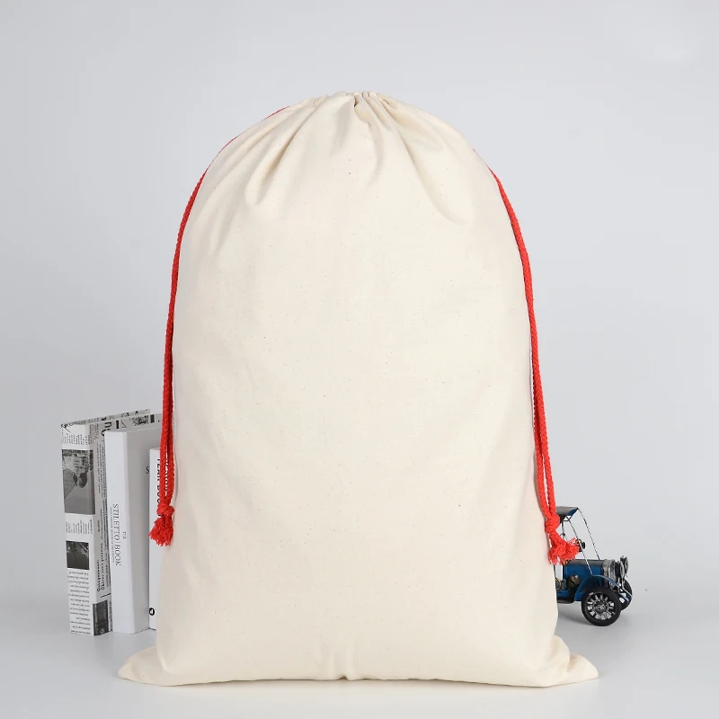 9oz 100% Cotton Canvas Christmas Travel casual Sport Gym beach bag waterproof red drawstring silk screen printing pattern